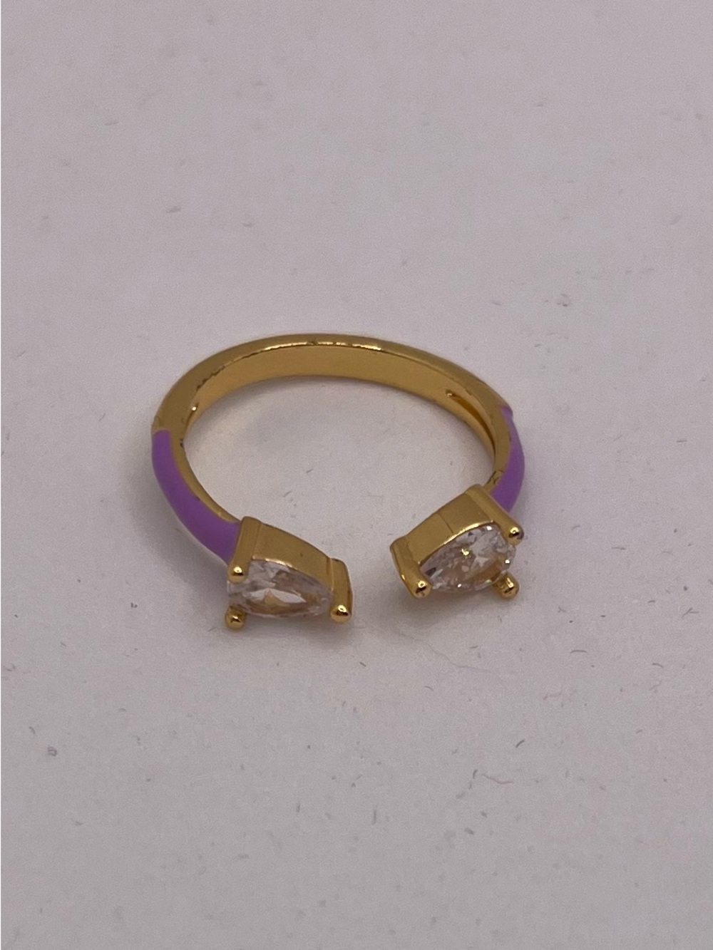 Gold Open Ring with Purple Enamel and Clear Stones